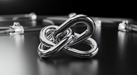 Abstract Silver Metallic Knot Sculpture on Dark Background