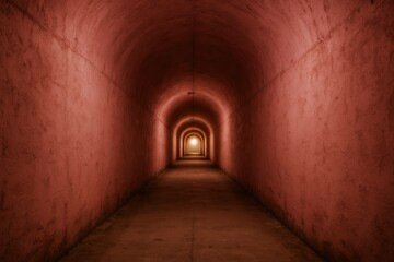 Obraz premium A solitary beam of light illuminates the endless tunnel, casting an eerie glow on the cold concrete walls