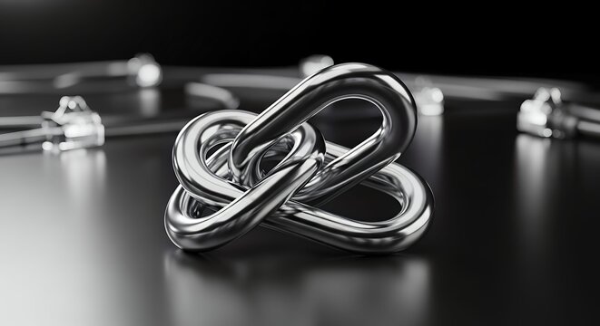 Abstract Silver Metallic Knot Sculpture on Dark Background
