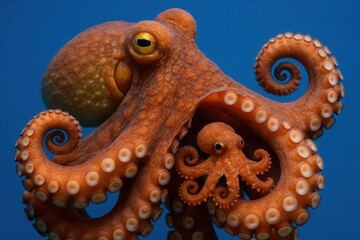 An octopus with its tentacles spread out in the deep blue ocean