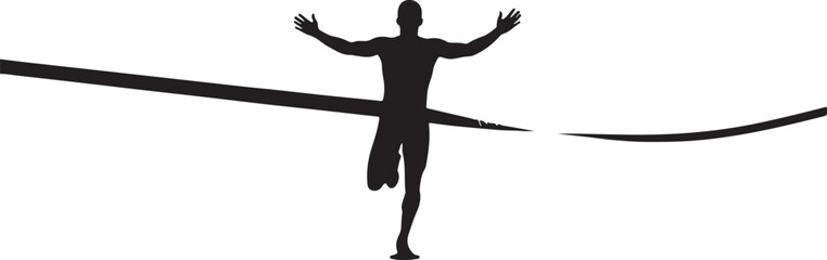 Silhouette of athlete winning a race, crossing finish line