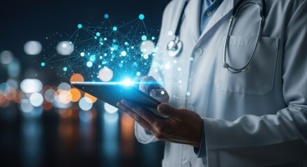 Medical professional utilizing advanced digital technology for enhanced patient care and data analysis