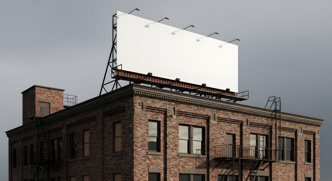 large blank billboard atop urban building - Powered by Adobe