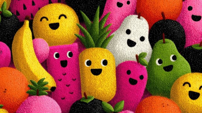 Happy Fruit Icons Soft Doodle Style Repeat Pattern - Powered by Adobe