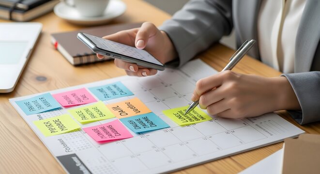 Planning and scheduling using a calendar and sticky notes
