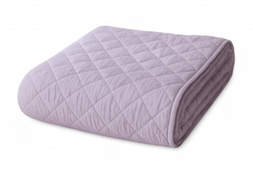 Soft purple quilted blanket folded neatly, providing warmth and comfort on a transparent background