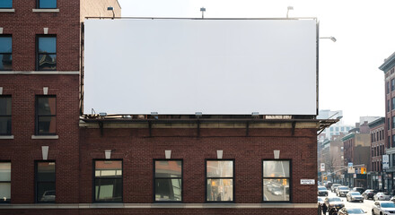 blank urban billboard on brick building city street