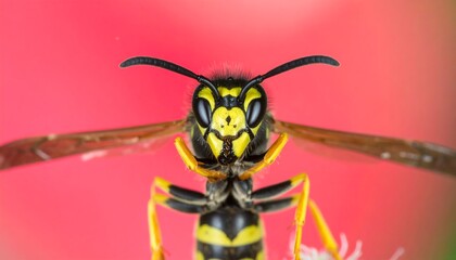 Detailed Close-up of a Yellow Jacket's Face and Thorax