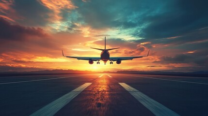 Military Aircraft Landing on Sunset Runway