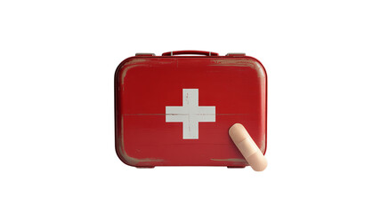 Obraz premium Red first aid kit box isolated on white background.