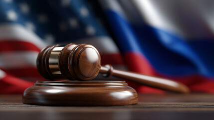 Blurred USA and Russia Flags Symbolizing Diplomatic Negotiations, Political Discussions and International Relations between the Two Countries in a Global Context