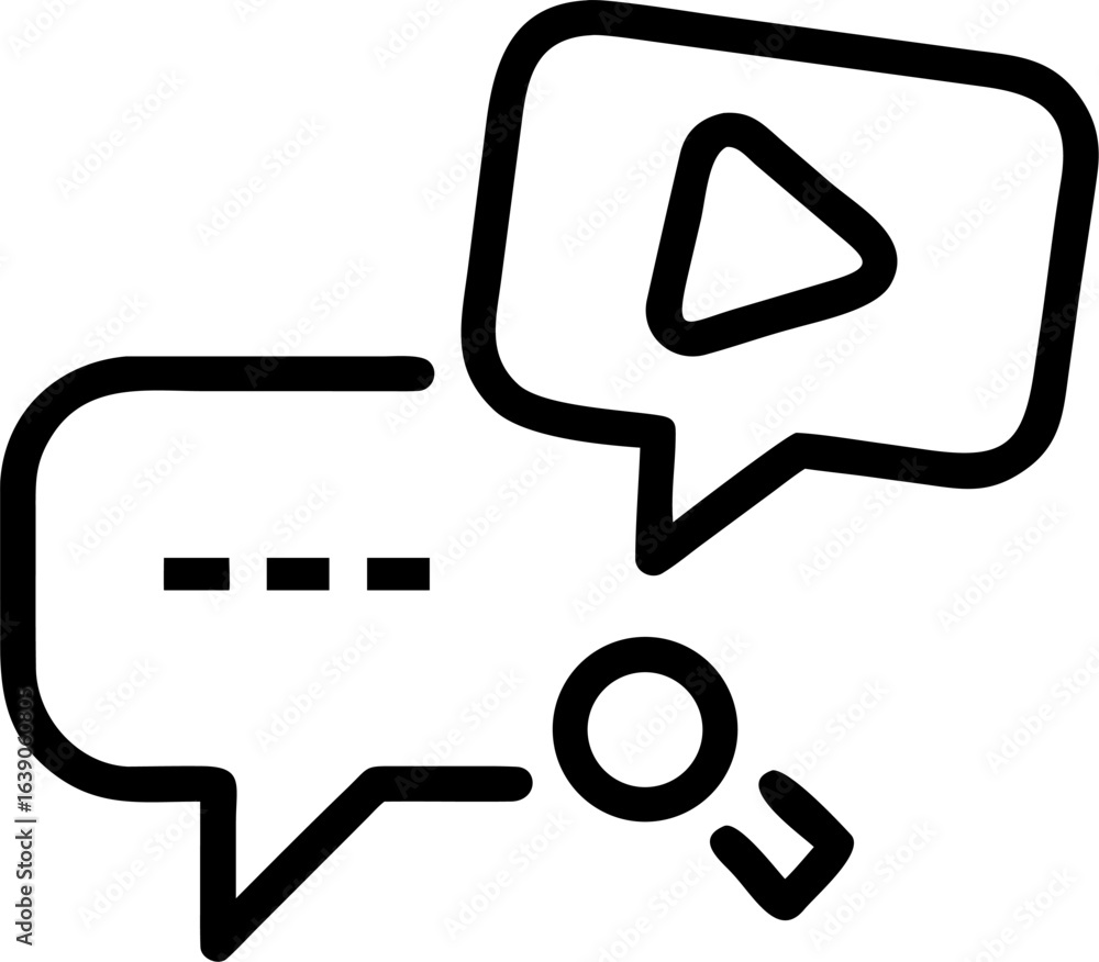 Poster modern streaming play button icon with integrated chat bubble for live broadcast interfaces