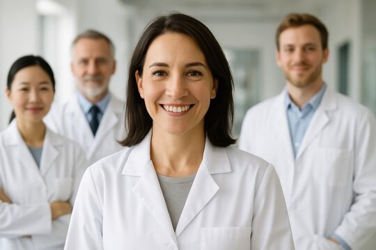 A team of dedicated healthcare professionals stands ready in a modern laboratory, symbolizing the dedication and expertise that goes into medical research and patient care