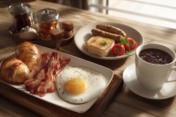 Sunny Morning Breakfast: Croissant, Egg, Bacon