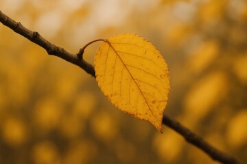 Obraz premium A solitary leaf rests on a blurred backdrop of warm hues