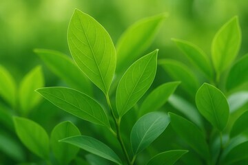 Obraz premium A close-up of vibrant green leaves in a lush garden setting