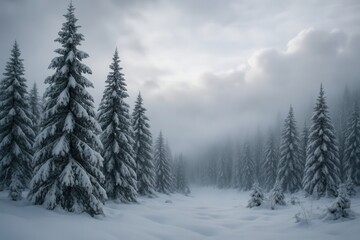 Obraz premium A Serene Forest in Snowy Solitude