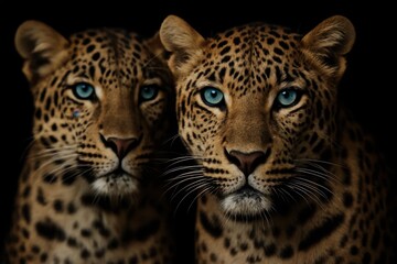 Obraz premium A duo of leopards in silent contemplation, their eyes reflecting a world unseen