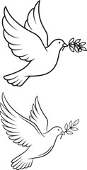 Vector illustration of doves with an olive branch as a symbol of peace and a peaceful world.