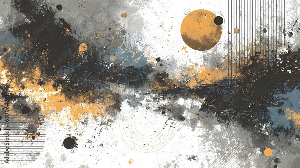 Poster a striking digital abstract composition featuring overlapping layers of color texture and shape evok