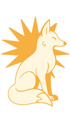 Minimalist Fox Silhouette Illustration with Radiant Sunburst Background