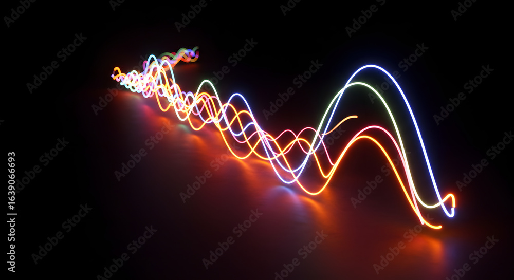 Poster dynamic neon waveforms: an abstract representation of energy, data, and vibrant connections dancing 