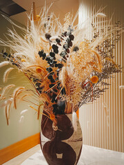 A bouquet of dried flowers in the interior.