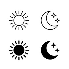Obraz premium Sun and moon icon set with stars representing day and night celestial symbols for design use