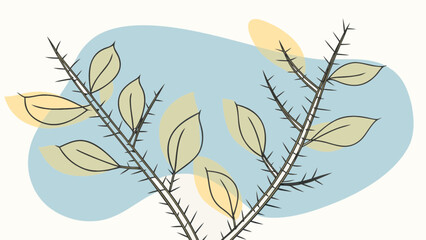 Rose bush thorn branch botanical illustration vector design for garden and nature lovers art print design
