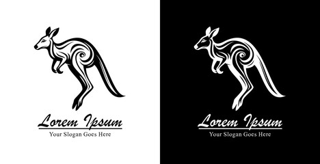 Fototapeta premium Kangaroo shaped logo design with modern tribal art style