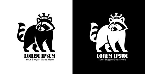 Raccoon logo design wearing a crown with a simple modern shape