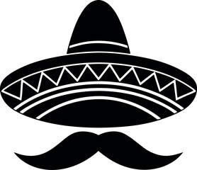 Sombrero and Mustache Silhouette with Detailed Brim