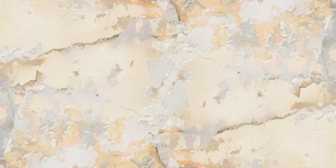Plexiglas schilderij Verweerde muur Abstract textured wall with a weathered appearance. The surface is covered with peeling and cracked paint, revealing multiple layers of gray, white, and beige tones underneath.  © Ageless Artistry