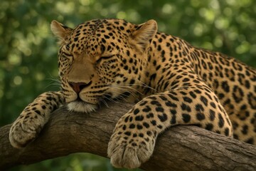 Fototapeta premium A Leopard at Rest on a Branch