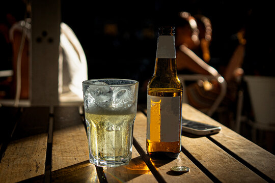 glass of beer at a kiosk