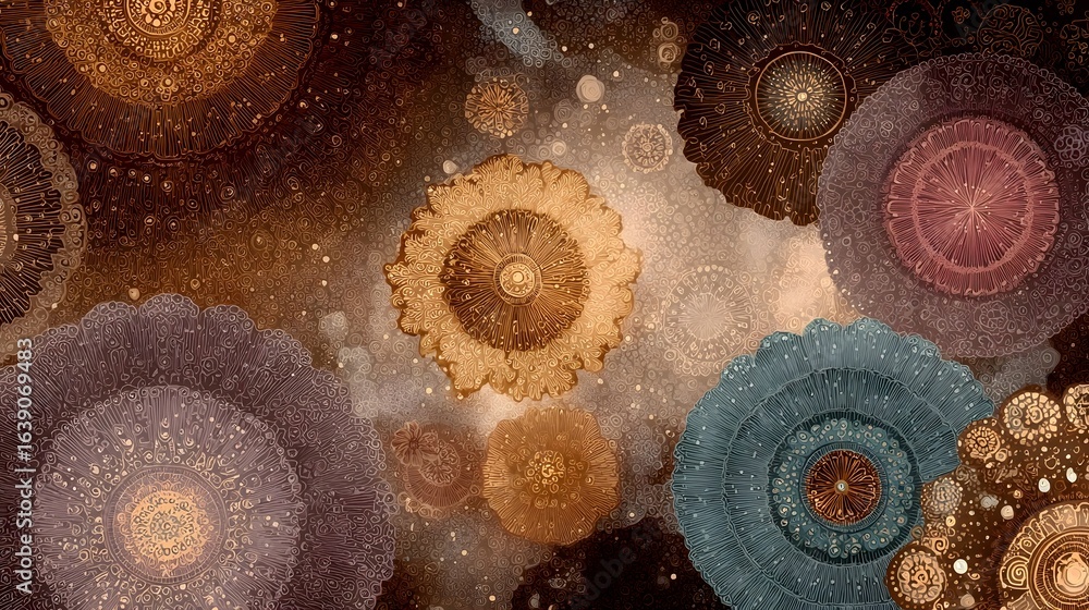 Poster a visually striking abstract composition featuring a kaleidoscopic arrangement of intricately detail