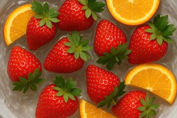 Fresh Strawberries & Oranges in a Bowl of Ice Water - A Sweet Summer Treat!