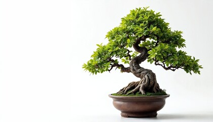 Captivating Candid Photography of a Lush Green Bonsai Tree Showcasing Natural Beauty and Botanical Elegance in a Minimalist Setting