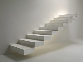 White marble staircase against a white wall