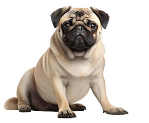 Obraz premium Cute pug dog sitting and looking at the camera, isolated on transparent background