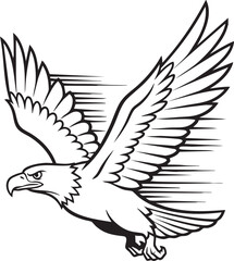 isolated create need Vector Cartoon Bald Eagle With Speeded Wings Line Art on white background