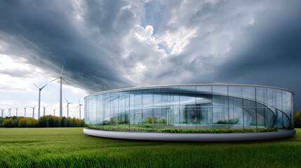 Naklejka premium Top view of modern greenhouse from drone. smart farm, future 5G technology with smart farming concept. Modernization and implementation of new technologies in agricultural direction