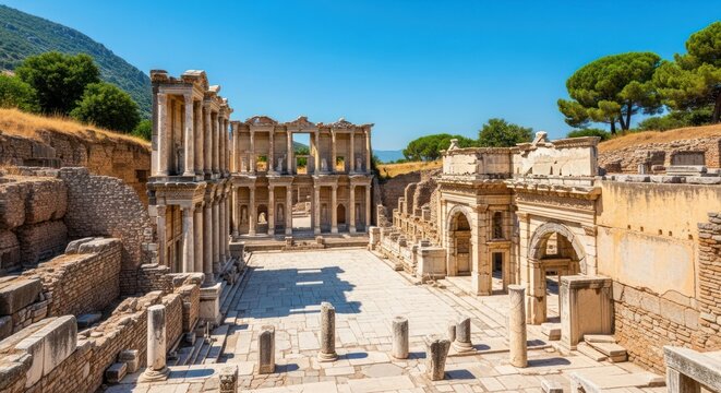 Ancient Ruins of the Library of Celsus in Ephesus, Turkey