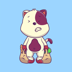White Cat Carrying Groceries Illustration
