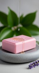 Luxury Pink Soap Bar with Natural Oil and Lavender Aromatherapy Spa Experience for Relaxation and Skin Care