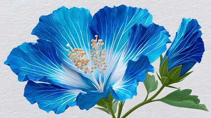 Blue and White Hibiscus Flower Sketch in Hyperrealistic Style