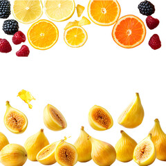 Collection of assorted fresh fruits including citrus apple banana pineapple and kiwi on white background
