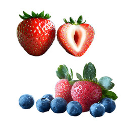 Set of fresh ripe strawberries isolated on white background
