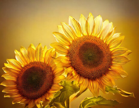 Sunflower Crafted from Glass Petals.: Sunflower, summer flower. Sunflower field. Glass sunflower petals. Close-up. Generated by AI