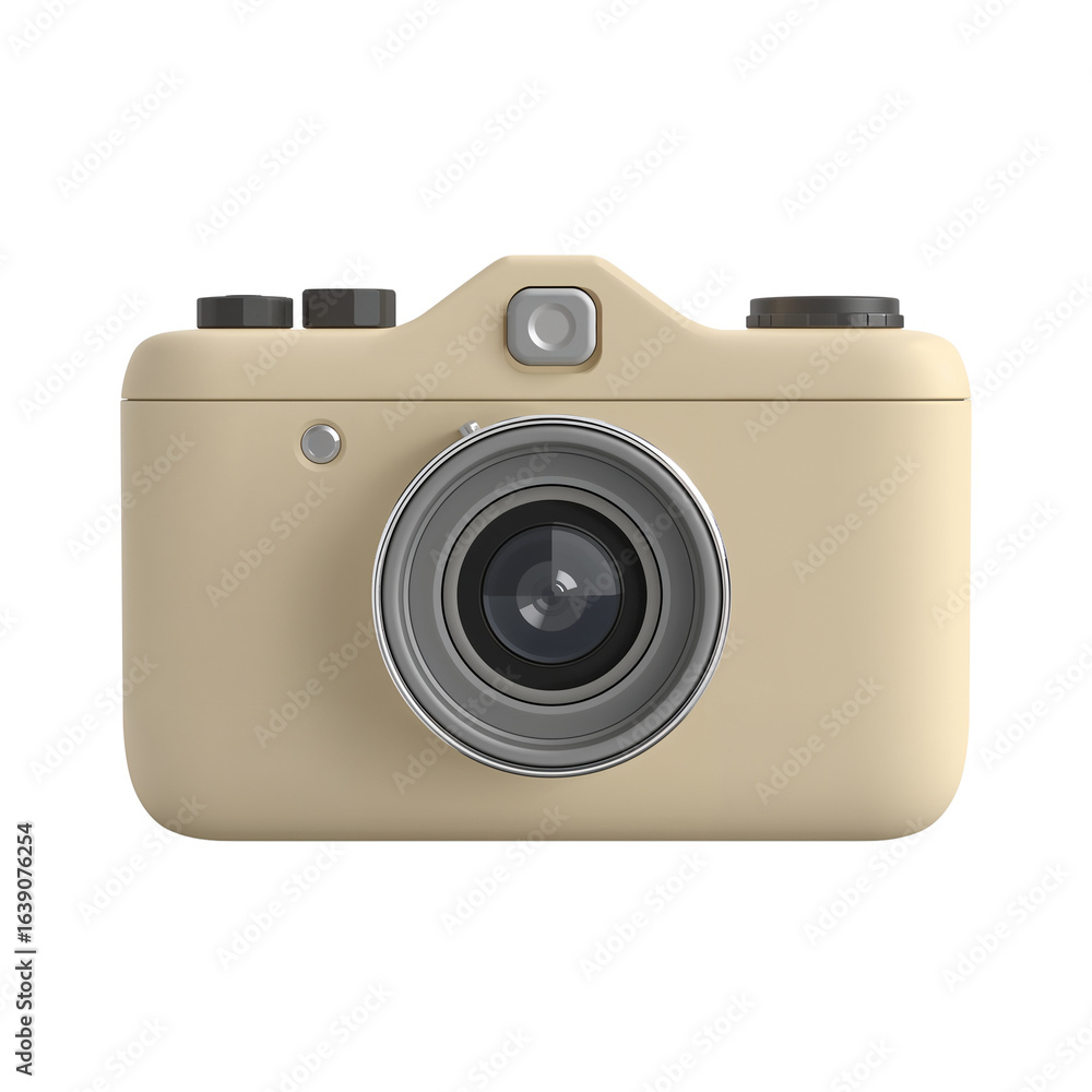 Poster retro-styled camera design on a minimalist design with a muted color palette on transparent area
